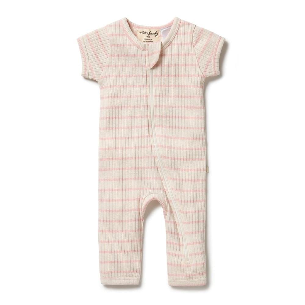 Pink Lemonade / Premmie Wilson & Frenchy Organic Stripe Rib Zipsuit (Multiple Variants) - Naked Baby Eco Boutique