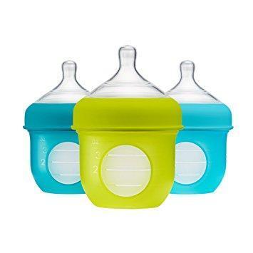 4 oz / Blue/Green Boon NURSH Silicone Baby Bottle - 3-Pack - Naked Baby Eco Boutique